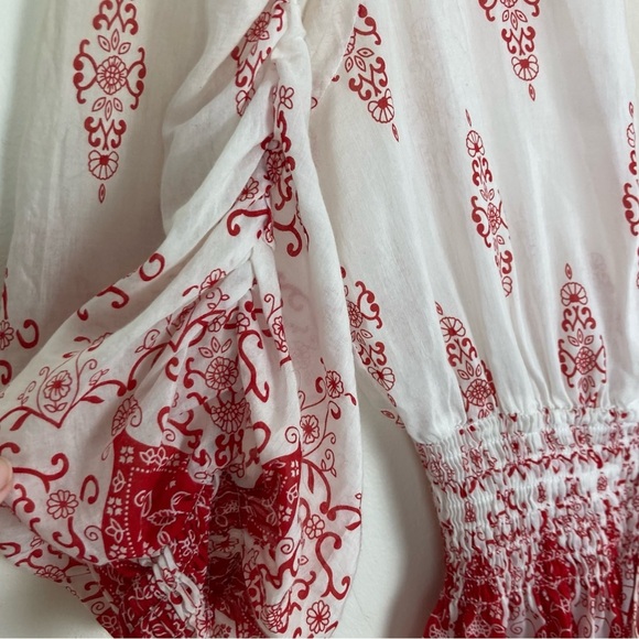Sans Souci silk cotton blend boho open red and white top. Size large - Picture 2 of 5